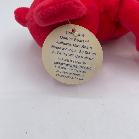 Massachusetts State Quarter Teddy Bears Plush 2000 Red Timeless Toys #6 - Picture 3 of 6
